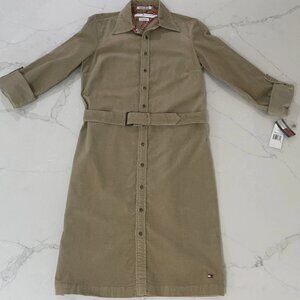 NWT VTG Tommy Hilfiger Shirt Dress Womens Sz 4 2003 Beige Corduroy Sample Tags